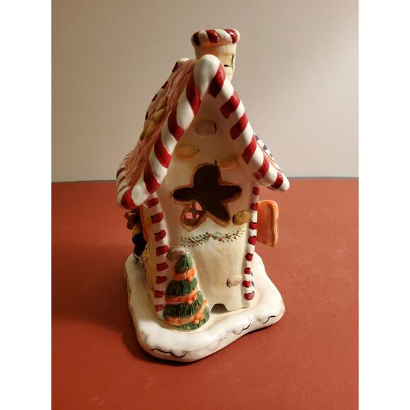 Gingerbread House Ceramic Tealight Holder- 7" Tall - Picture 2 of 5